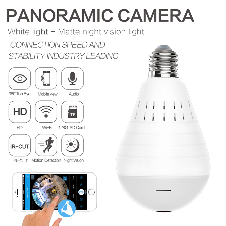 960P 360 degree dual light + matt night vision VR wireless light bulb camera